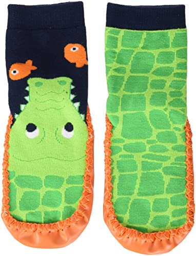 Playshoes Jungen Unisex Kinder Hüttenschuhe Krokodil Hausschuh, Marine/grün, 24/25 EU