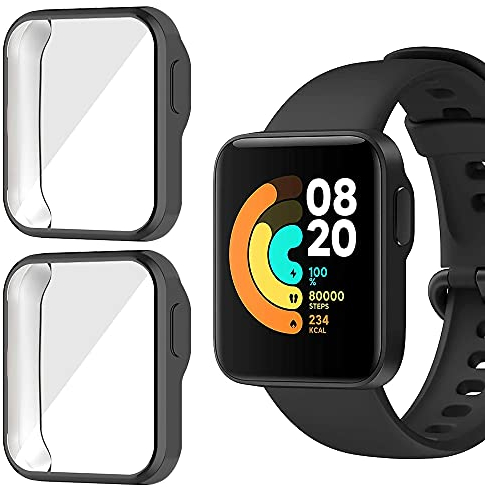 Niboow Funda [2-Piezas] Compatible con Xiaomi Mi Watch Lite, con Protector de Pantalla, Protección Completa Carcasa para, TPU Flexible antirrayas Protectora para Xiaomi Mi Watch Lite-Negro+Negro