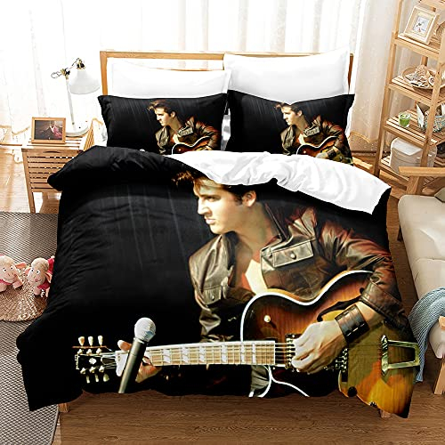 PTNQAZ Elvis Presley Bettwäsche-Set, 3D-Druck, bequem, Bettbezug mit Kissenbezügen, Bettwäsche, Heimtextil, Einzelbett, 1 Stück