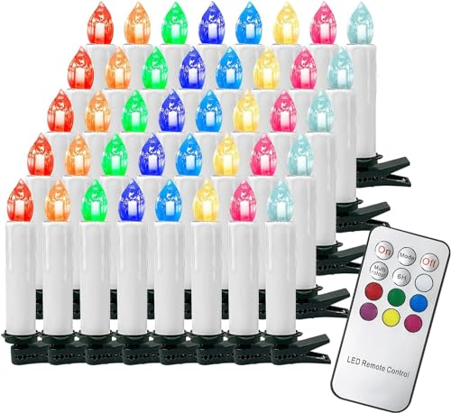 Gotoll 40er LED Weihnachtskerzen RGB Bunt Christbaumkerzen Kabellos Kerzen mit Fernbedienung Timer Kerzenlichter IP44 Wasserdicht,Dimmbar Flackernde für Weihnachtsbaum Weihnachtsdeko