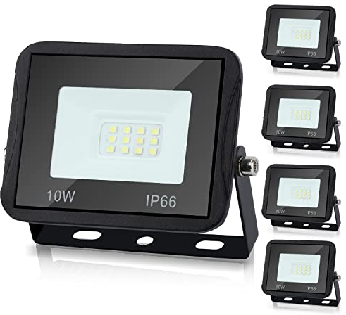 Lospitch 5 Stück 10W LED Strahler Außen Superhell 900LM Außenstrahler 6000K Kaltweiß, IP66 Flutlicht Scheinwerfer Warmweiß 85-260V AC Wandstrahler Außenstahler Baustrahler Leuchtmittel