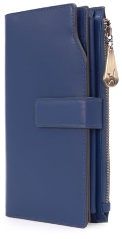 Catwalk Collection Handbags - Grand Portefeuille Cuir - Porte Monnaie Femme - 20 Cartes - Compartiment Téléphone - RFID Blocage - Stella - Bleu