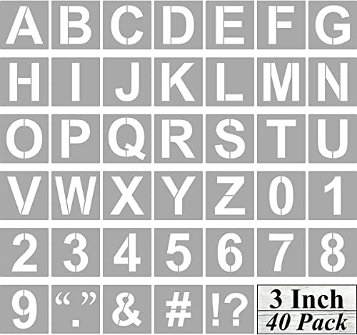 Alphabet Letter and Number Stencils 3 Inch - 40 Pack Letters and Numbers Stencil Templates with Signs for Painting on Wood, Reusable Number and Letter Stencils for Chalkboard Signs & Wood Wall Art