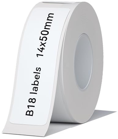 NIIMBOT B18 Etikettenaufkleber, strapazierfähiges PET-Material, wasserdicht und hohe Temperaturbeständigkeit, langfristige Erhaltung kein Verblassen, nur für B18-Drucker (14 x 50 mm-125, weiß)