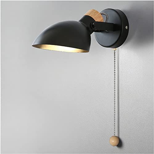 Applique de Chevet avec Interrupteur à Tirette, Lampe Murale E14 Moderne Nordique Abat-jour en Métal Lampe de Lecture Réglable pour Chambre Salon Bureau Couloir Escalier,Noir