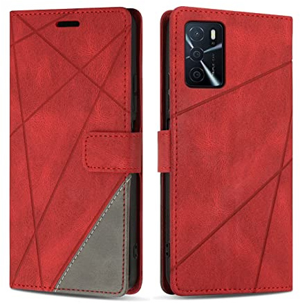 SONWO Hülle für Oppo A16S / A54s, Premium PU Leder Handyhülle Flip Case Wallet Lederhülle Silikon Schutzhülle Klapphülle für Oppo A16S / A54s, Rot