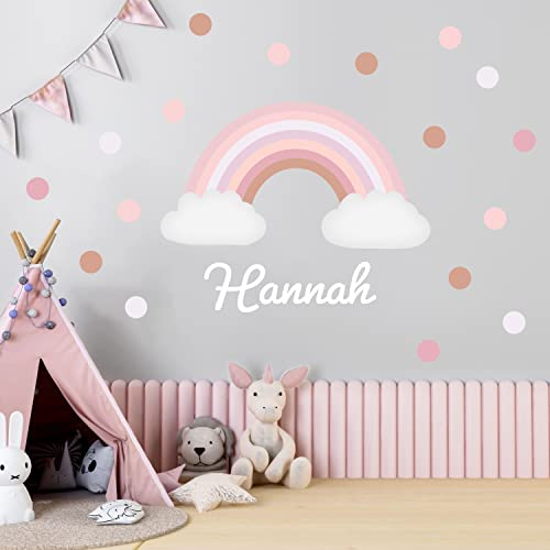 K014 Wandtattoo Name Kindernamen Baby Mädchen Junge Mix Pastell Personalisiert Waldtiere Fuchs Löwe Wunschname verschiedene Größen (Regenbogen V2, mit Wunschname)
