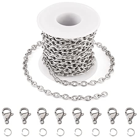 Bestewelry 5m Stainless Steel Cable Chain Chunky Oval Link Chains Bulk with Lobster Claw Clasps Jump Rings for Necklace Bracelet Jewellery Making