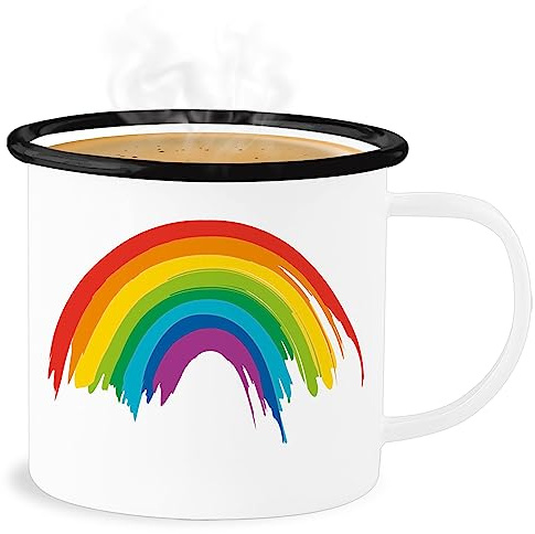 Emaille Becher Blechbecher - Pride Tasse Flagge - Regenbogen LGBT & LGBTQ - 300 ml - Weiß Schwarz - csd rainbow mug lesbian christopher street day lqbtq flag gay mit lgbtqia queer kleidung month