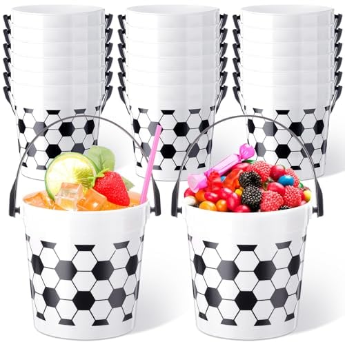 Mifoci 20 Pcs Football Theme Cocktail Rum Buckets for Drinks 34 oz Reusable Punch Bowls with Handles Plastic Buckets for Parties Bar Beer Wine Beverage Alcohol Drinking Drinkware
