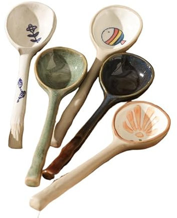 Grande cuillère chinoise en céramique, cuillères asiatiques à long manche fait à la main, cuillères rétro en porcelaine, cuillères ramen, cuillères Pho, grandes cuillères à soupe avec joli motif peint