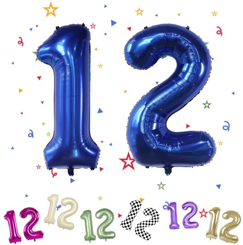 onehous Bleu Marine Ballons Anniversaire 12 Ans, 40(101cm) Ballon 12 An, Ballon 12 Chiffre Anniversaire Geant, Bleu Ballon Numéroté 12 pour Garçons Anniversaire Baby Shower Party Décoration