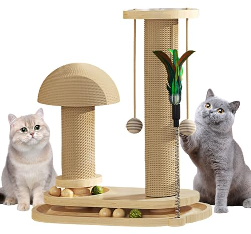 Anyingkai Interaktives Katzenspielzeug Aus Holz,4 in 1 Hölzernes Katzenspielzeug,Holzkugel-Katzenkarussell,Intelligenzspielzeug für Katzen Holz,Wooden Cat Toy(1, A)