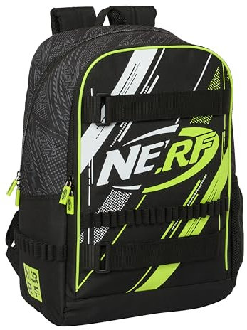 Safta NERF GET READY Schulrucksack, anpassbar an Kinderwagen, ideal für Kinder verschiedener Altersgruppen, bequem und vielseitig, Qualität und Widerstandsfähigkeit, 31 x 17 x 44 cm, Schwarz, Schwarz