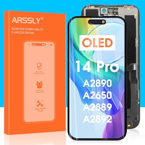 OLED-Bildschirm-Ersatz für iPhone 14 Pro LCD-Display A2890, A2650, A2889, A2892, Touchscreen-Digitizer mit Reparaturwerkzeugen, Schwarz, 15,5 cm (6,1 Zoll)
