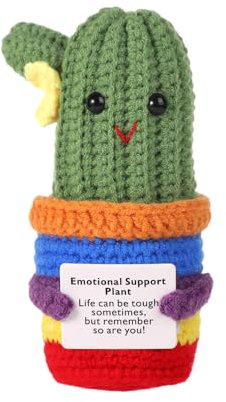 lasuroa Divertente Cactus Positivo, 13 cm Vita Positiva Cactus Patate Pianta all'Uncinetto Bambola Giocattolo Lavorata Maglia con Carta Incoraggiamento Regalo Lana per Fiesta Messicana Cinco de Mayo
