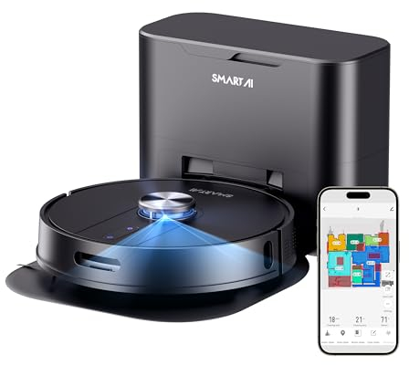 SmartAI S8 P Robot Aspirateur avec Fonction Balai, Contrôlable par Application 5000Pa avec Navigation Laser, Station d'Aspiration Auto-vidange de 4L pour Cheveux d'animaux, Tapis