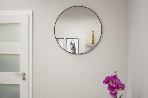 NMK HOME Runder Spiegel 70 cm - Dekorative Wandspiegel mit Schwarz Rahmen für Badezimmer, Waschtisch, Wohnzimmer und Schlafzimmer