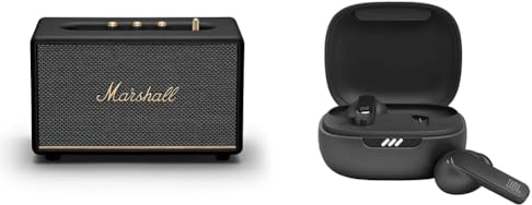 Marshall Acton III Bluetooth-Lautsprecher, Kabellos – Schwarz & JBL Live Pro 2 TWS – wasserdichte, True-Wireless In-Ear-Kopfhörer mit Noise-Cancelling in Schwarz – Mit bis zu 40 h Musikwiedergabe