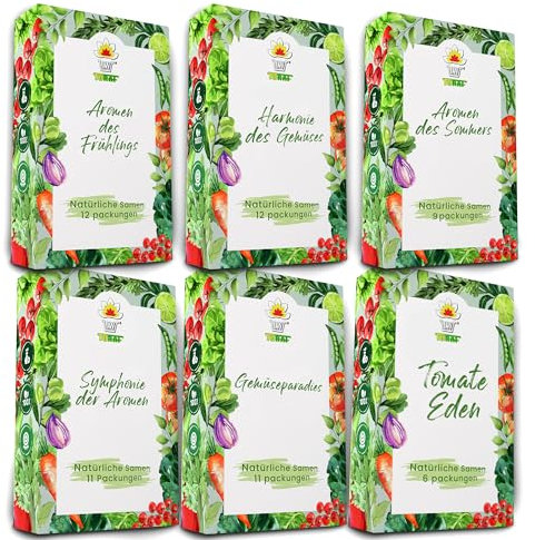 Gemüse Samen Set 61 Premium Sorten Gemüse, Saatgut für Gewächshaus, Garten, Balkon, Küche, Hochbeet, verschiedene Tomatensorten, Kohl, Zucchini, Erdbeere, Anzuchtset Samen Gemüse Pflanzen