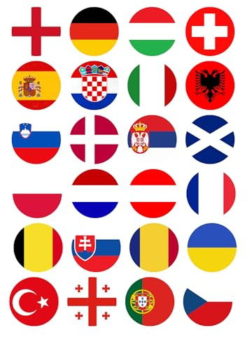 24 x Pre-cut Football Euro Flag Toppers Decorations 24 National Team Cupcake Toppers Cake Decorations