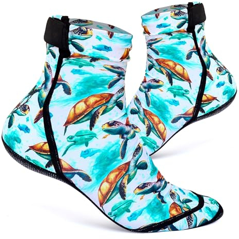 CallaSports Strandsocken – Sandsocken für Beachvolleyball, Surfsocken, Strandfußballsocken, 3 mm Neopren-Socken für Damen, Meeresschildkröte, Large