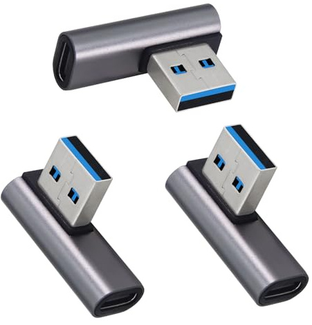 LANMINGLEL Adattatore USB 3.1 10Gbps 90 Gradi Maschio a Tipo C Femminile - Trasferimento Dati OTG per Tablet Portatile - 3 Pack (Argento)