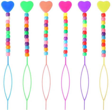 6PCS Hair Beader Tool for Braids Quick Automatic Beads Loader With colorful beads Hair Bead Maker Threading Applicator Loading Beads on Hair Braids Beader Tool for Hair Tail Ponytail Styling Maker