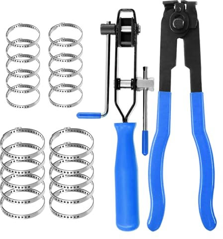 2Pcs CV Boot Clamp Pliers Set, Cv Joint Ear Clamp Banding Tool with 20Pcs Crimp Bands and 2 Gloves, Automotive Hose Axle Plier, Ear Clamp Pliers, Dust Cover Clip Removal Pliers Repair Tool, Blue