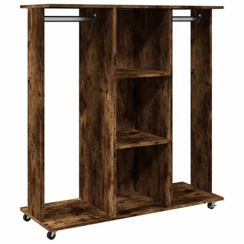 vidaXL Kleiderschrank, Garderobenschrank mit Rollen 2 Kleiderstangen, Schrank mit Stauraum für Schlafzimmer, Garderobe, Modern, Räuchereiche Holzwerkstoff