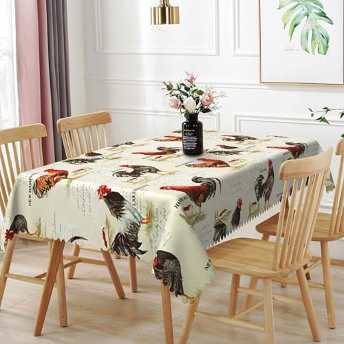 Table Cover Rooster New Hampshire Hamburg Ancona Lakenvelder Farm Animals Chicken Print Table Cloth Protector Dining Table Cover Waterproof Tablecloths For Kitchen Garden Parties 137x183cm