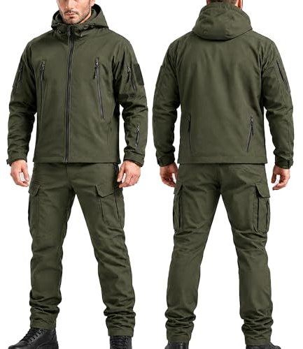 Taktischer Anzug Herren Set, Taktische Jacke Herren und Taktische Hose Herren, Softshell Outdoor Kleidung Militär Style, Wasserabweisend & Winddicht für Jagd, Wandern, Camping, Arbeit