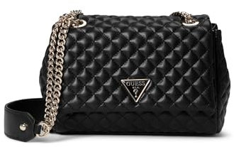GUESS Damen Eco Rianee Convertible Crossbody Flap Umhängetasche, Schwarz
