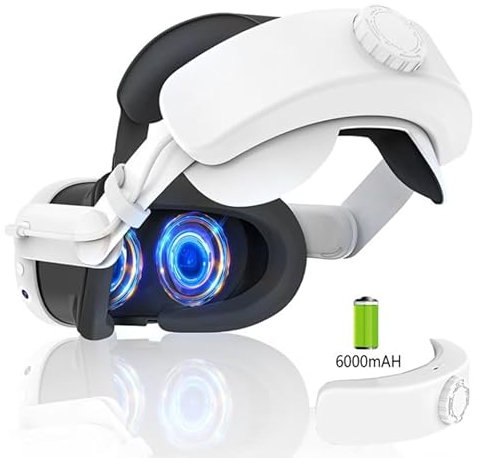 Für Meta Quest 3, wiederaufladbares Stirnband, verstellbares Kopfband, integrierter Akku mit 6000 mAh (weiß)