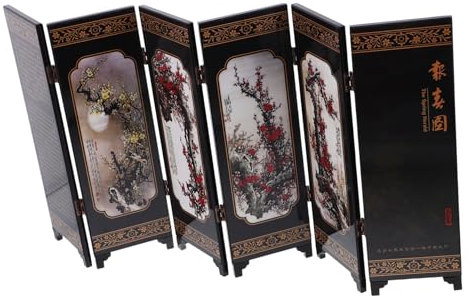 Warmhm Petit Écran Décoration De La Maison Antique Panneau Paravent Paravent Décoration Paravent Ornement Ornement De Bureau Chinois Panneau Écran Ornement De Style Chinois Noir en Bois