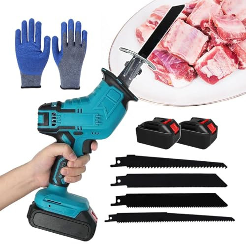 Kit de cortador de carne con sierra eléctrica de mano, máquina cortadora de huesos portátil, con 4 dientes, disipación de calor rápida alimentada por batería para carne de huesos/ramas/plástico