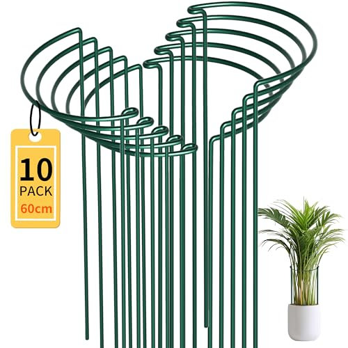 JKKLCC 10 Stück Pflanzenstützen Staudenhalter Halbrund Groß 25x60cm,Robuste 4.5mm Draht Metall Pflanzenhalter,Grün staudenstütze für Pflanzen, Hortensien, Pfingstrosen, Tomaten