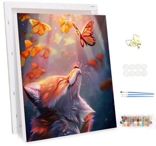 MEIYUDA Peinture par Numero Adulte avec Cadre, DIY Kit Peinture Renard animal, Pinceaux Peinture de Dessin de Pigment Acrylique, Loisirs Créatifs Adultes Decoration Maison Cadeau 30x40cm