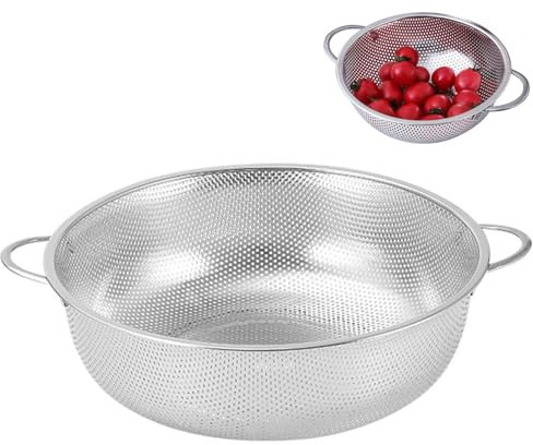 Licsaliwe Rice Strainer 6.5x2.8in Fine Mesh Stainless Steel Colander with Handle Large Capacity Non-slip Fruit Vegetable Pasta Strainer for Kitchen