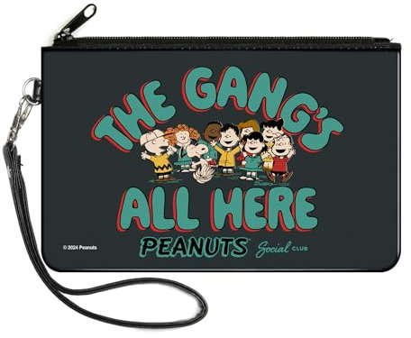 Buckle-Down Peanuts Geldbörse Reißverschluss Clutch Peanuts Gang 75th the Gangs All Here Group Pose Schwarz Blau Canvas, GRAU, Large, Casual