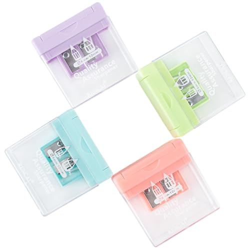 AYNKH 4 PCS Taille-crayon Avec Récipient,Double Trou (8 mm - 12 mm),Taille-crayon Rotatif Spécialisé Portable pour Enfants, Adultes,l'Ecole,la Maison et le Bureau (Violet,Vert,Rose,Bleu)
