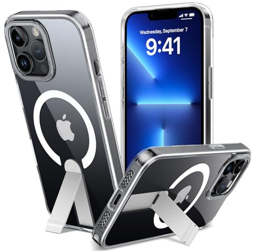 Magnetische Hülle für iPhone 12 Pro Max/13 Pro Max mit Unsichtbarer Ständer, Kompatibel mit Magsafe, Transparent Handyhülle Integrierter Ständer Kickstand Hülle Stoßfest Kratzfeste Schutzhülle