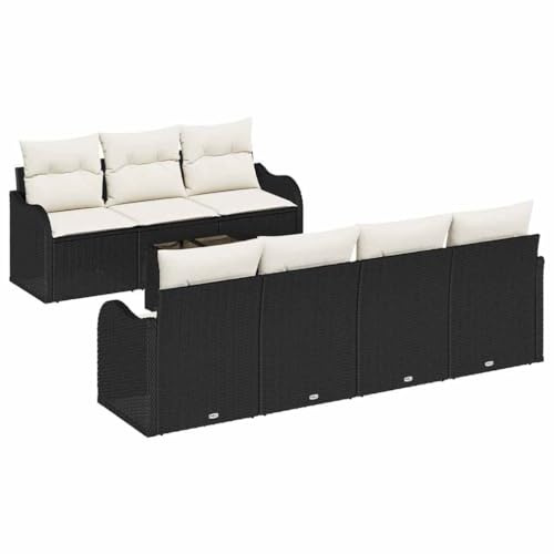 vidaXL 8-teiliges Garten-Sofa-Set mit Kissen in Schwarz und Weiß, wetterfestes Poly Rattan, modulares Outdoor-Sofa für bis zu 6 Personen, flexibel anpassbar für deinen Sommer-Loungebereich.