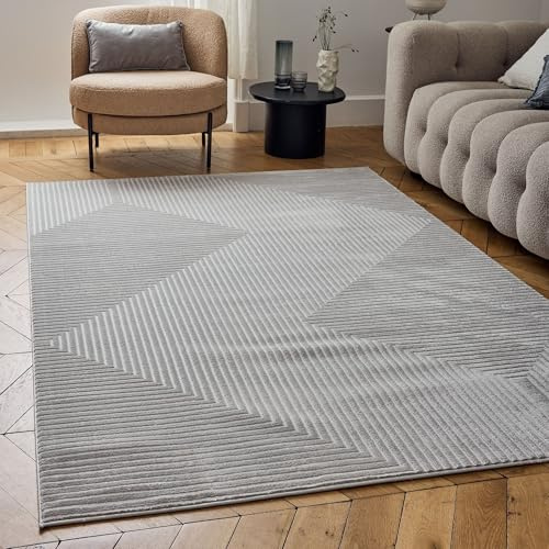 THE RUGS Carmel Modern Area Rug - Stain-Resistant, Non-Shedding, Durable Rugs for Living Room and Bedroom [ Symmetric Grey, 200x290 cm ]