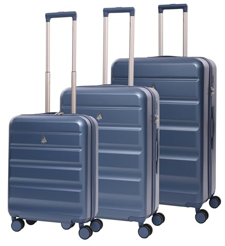 Aerolite Lightweight ABS Hard Shell 4 Wheel Spinner 3 Piece Travel Luggage Suitcase Set, Cabin + Medium + Large (Blue)