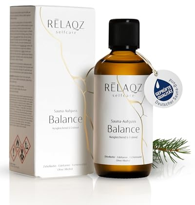 RELAQZ – Saunaaufguss Balance Waldduft 100ml (für bis zu 50 Anwendungen) – Premium Aufgussmittel Sauna Konzentrat alkoholfrei & mit naturreinen ätherischen Ölen – Saunaduft waldig & balsamisch