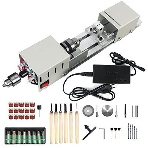 6 in 1 Mini Drehmaschine für DIY Holzbearbeitung, Bohren, Schnitzen, Schleifen von Holz und Stein, Multifunktionswerkzeug für Hobbyisten