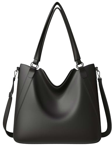 KMISSO Damen Schultertasche vegan Leder – große Handtasche 42x35x13 cm mit Henkel & verstellbarem Schulterriemen, elegante Shopper Bag für Alltag, Büro, Uni & Freizeit
