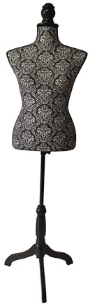 Relaxdays Schneiderpuppe, weiblich, Größe 36/38, höhenverstellbar 130–167 cm, Holzständer, Kleiderpuppe, schwarz/weiß
