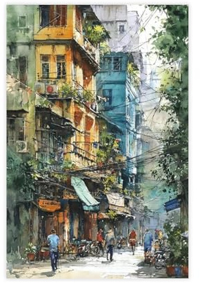 UIYTYBGAG Hanoi Vietnam-Aquarell-Leinwand-Poster, Wandkunstdruck, Bild, Gemälde, 30 x 45 cm